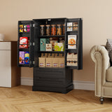 47-Inch Black Pantry Cabinet, Moisture-Proof & Anti-Tip with Drawers and Barn Doors for Spacious Storage