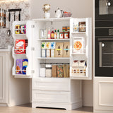 Noelse Kitchen Pantry Storage Cabinet with Drawers Freestanding Bathroom Storage Cabinets with Doors and Shelves, 47" Small Food Pantry Cabinet for Dining Room Craft Room, White