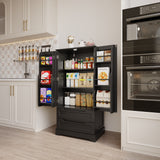 47-Inch Black Pantry Cabinet, Moisture-Proof & Anti-Tip with Drawers and Barn Doors for Spacious Storage