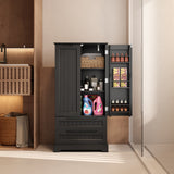 47-Inch Black Pantry Cabinet, Moisture-Proof & Anti-Tip with Drawers and Barn Doors for Spacious Storage