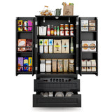 47-Inch Black Pantry Cabinet, Moisture-Proof & Anti-Tip with Drawers and Barn Doors for Spacious Storage