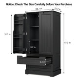 Asofer 47" Pantry Cabinet, 8-Shelf 2-Door Storage w/Drawers, Black