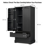 47-Inch Black Pantry Cabinet, Moisture-Proof & Anti-Tip with Drawers and Barn Doors for Spacious Storage