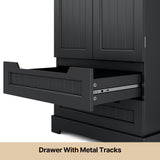 47-Inch Black Pantry Cabinet, Moisture-Proof & Anti-Tip with Drawers and Barn Doors for Spacious Storage