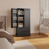 Asofer 47" Pantry Cabinet, 8-Shelf 2-Door Storage w/Drawers, Black
