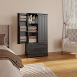 47-Inch Black Pantry Cabinet, Moisture-Proof & Anti-Tip with Drawers and Barn Doors for Spacious Storage