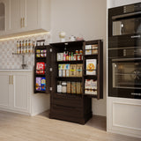 Asofer 47" Pantry Cabinet, 8-Shelf 2-Door Storage w/Drawers, Dark Brown