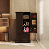 47-Inch Dark Brown Pantry Cabinet, Moisture-Proof & Anti-Tip with Drawers and Barn Doors for Spacious Storage