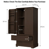 47-Inch Dark Brown Pantry Cabinet, Moisture-Proof & Anti-Tip with Drawers and Barn Doors for Spacious Storage