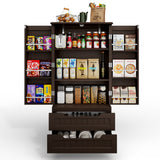 47-Inch Dark Brown Pantry Cabinet, Moisture-Proof & Anti-Tip with Drawers and Barn Doors for Spacious Storage