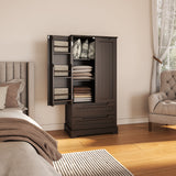 47-Inch Dark Brown Pantry Cabinet, Moisture-Proof & Anti-Tip with Drawers and Barn Doors for Spacious Storage