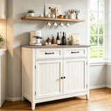 Wooden Coffee Bar,，Asofer Kitchen Pantry Storage Cabinet, Sideboard Buffet with Adjustable Shelf and 2 Drawers for Kitchen,Living Room,hallways,Retro/Gray