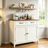 Wooden Coffee Bar,，Asofer Kitchen Pantry Storage Cabinet, Sideboard Buffet with Adjustable Shelf and 2 Drawers for Kitchen,Living Room,hallways,Retro/Gray