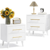 Noelse Nightstand, Bedside Table with 2 Large Storage Drawers and Metal Handles, Modern Night Stand for Bedroom, Living Room, White