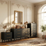 Asofer 3-Piece Storage Cabinet Set, Includes 5 - Drawer Dressers, 6 - Drawer Cabinet and Nightstand with Metal Handle, Black
