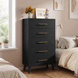 Asofer 5 Drawer Dresser for Home, Wood Chest of Drawers with Metal Handle for Bedroom, Black