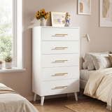 Asofer 5-Drawer White Dresser Cabinet with Metal Handle, Sturdy Wood Chest for Bedroom, Living Room