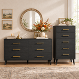 Asofer 2 Piece Bedroom Set, 6-Drawer Dresser &5-Drawer Dresser, Wood Dresser with Ample Storage for Bedroom, Black