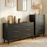 Asofer Bedroom Furniture Set, 5-Drawer Dresser & 6-Drawer Dresser, Black