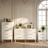 Asofer 3-Piece Bedroom Furniture Sets, Includes 5 - Drawer Dressers, 6 - Drawer Cabinet and Nightstand with Metal Handle, White