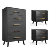 Noelse 3 Piece Bedroom Furniture Set, 5 Drawer Dresser with 2 Nightstands, Modern Wood Storage Organizer with Drawers for Bedroom, Living Room, White