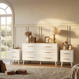 Asofer 3-Piece Bedroom Furniture Set, 2 Nightstands and 1 Six Drawer Dresser with Metal Handle for Bedroom Master Suite Guest Room, White