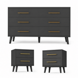 Asofer Modern 4 Pieces Bedroom Furniture Set, Includes Queen Bed Frame, 2 Nightstands,6-Drawer Dresser