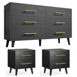 Noelse 3 Piece Bedroom Furniture Set, 6 Drawer Dresser with 2 Nightstands, Modern Wood Storage Organizer with Metal Handles for Bedroom, Living Room,Black