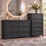 Asofer Bedroom Furniture Set, 5 Drawer Dresser & 6 Chest of Drawers,withMetal Handles, Anti-tipping, Black