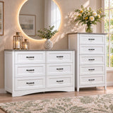 Asofer Bedroom Furniture Set, 5 Drawer Dresser & 6 Chest of Drawers, withMetal Handles, Anti-tipping, White
