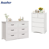 Asofer Bedroom White Dresser, 5 Drawer Chest for Living Room Wood Storage Cabinet