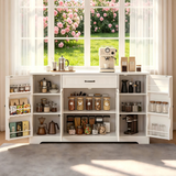 Coffee Bar Cabinet, 56" Sideboard Buffet Cabinet with Drawer, 4 Doors & Open Side Shelves, White Storage Cabinet for Kitchen, Dining Room, Living Room, Coffee Station