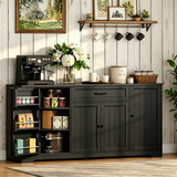 Coffee Bar Cabinet, 56" Sideboard Buffet Cabinet with Drawer, 4 Doors & Open Side Shelves, White Storage Cabinet for Kitchen, Dining Room, Living Room, Coffee Station