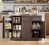 Asofer 42" Kitchen Pantry Storage Cabinet with Guardrail Space, Sideboard Buffet with 3 Doors & 1 Drawer, White