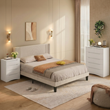 Asofer 3 Pieces Bedroom Furniture Set, Includes Queen Bed Frame with Headboard, Wooden 4-Drawer Dressers & 6-Drawer Dressers for Bedroom, White