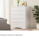 6-Drawer Dresser for Bedroom, Wood Drawer Chest Storage Cabinet for Living Room, Hallway, Entryway, Home Office - White