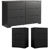 Asofer 3 Piece Bedroom Dresser and Nightstand Set, 6 Drawer Dresser & 3 Drawers Nightstand Set of 2, Black