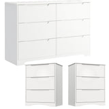 Asofer 3 Piece Bedroom Dresser and Nightstand Set, 6 Drawer Dresser & 3 Drawers Nightstand Set of 2, White