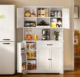 67.7" Kitchen Pantry Cabinet with Microwave Shelf，Asofer Farmhouse Coffee Bar Cabinet with Versatile Storage & Door Shelves & Adjustable Shelves for Dining Room, White