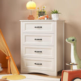 Noelse Dresser for Bedroom with 4 Drawers, Tall Wood Dresser with Large Drawer & Delicate Metal Handles, Wooden Chest of Drawers Storage Unit Organizer for Hallway, Living Room and Office, White