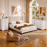 Asofer 3 Pieces Bedroom Furniture Set, Includes Queen Bed Frame with Headboard, Wooden 5-Drawer Dressers & 6-Drawer Dressers for Bedroom, White