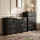 Asofer Bedroom Sets, Includes 5 Drawer Dresser & 7 Drawer Dresser with Metal Handle for Master Bedroom, Black