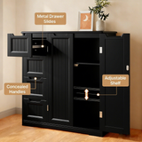 Asofer Bathroom Floor Storage Cabinet, Freestanding Cabinet with 4 Drawer & 2 Door & 2 Shelves for Bathroom, Kitchen, Living Room, Black