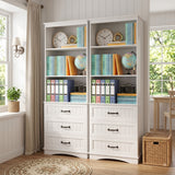 Set of 2 Tall Bookcase with 3 Drawers, Jolifa 69.7" White Bookshelf Storage Cabinet, Farmhouse Wardrobe Storage Shelf for Bedroom, Closet, Living Room