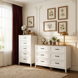 Bedroom Furniture Sets, Asofer Room Set Includes 5-Drawer Dresser & 6-Drawer Dresser, White & Retro