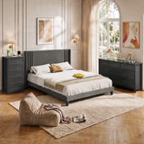 Asofer 3 Pieces Bedroom Furniture Set, Includes Queen Bed Frame with Headboard, Wooden 5-Drawer Dressers & 7-Drawer Dressers for Bedroom, Black