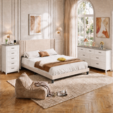 Asofer 3 Pieces Bedroom Furniture Set, Includes Queen Bed Frame with Headboard, Wooden 5-Drawer Dressers & 7-Drawer Dressers for Bedroom, White