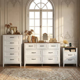 Asofer 3-Piece Drawer Sets, Includes 5 - Drawer Dressers and 7 - Drawer Cabinet with Metal Handle, Nightstand with Charging Station, White