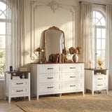 Asofer Modern Bedroom 3 Piece Set Includes 2 Nightstands and 1 Six Drawer Dresser, White & Retro