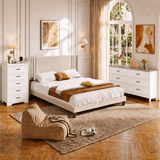 Asofer Bedroom Furniture Set of 3, Includes 5 Drawer Dresser, 6 Drawer Dresser, Queen Bed Frame with Headboard, Modern Wood Dresser and Nightstand Sets, White